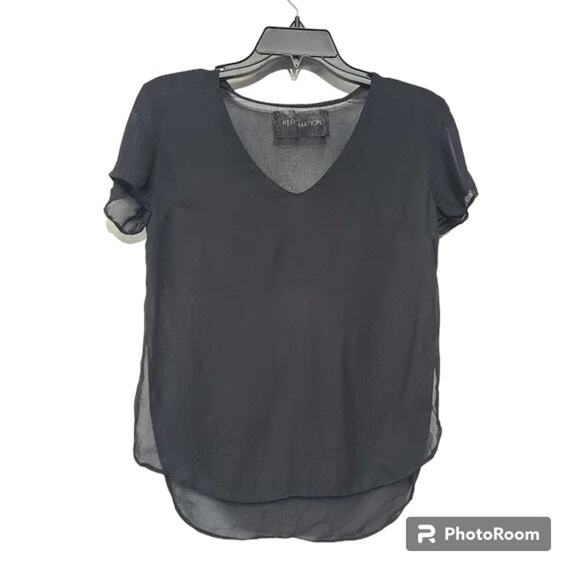 Reformation Sheer Black Scoop V Neck Top XXS Loose Fit - Picture 1 of 5